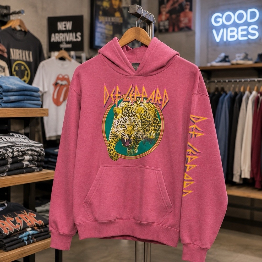 NWOT Def Leppard‎ Pink Hoodie Tour Dates Rocker Comfort Novelty Girl's M